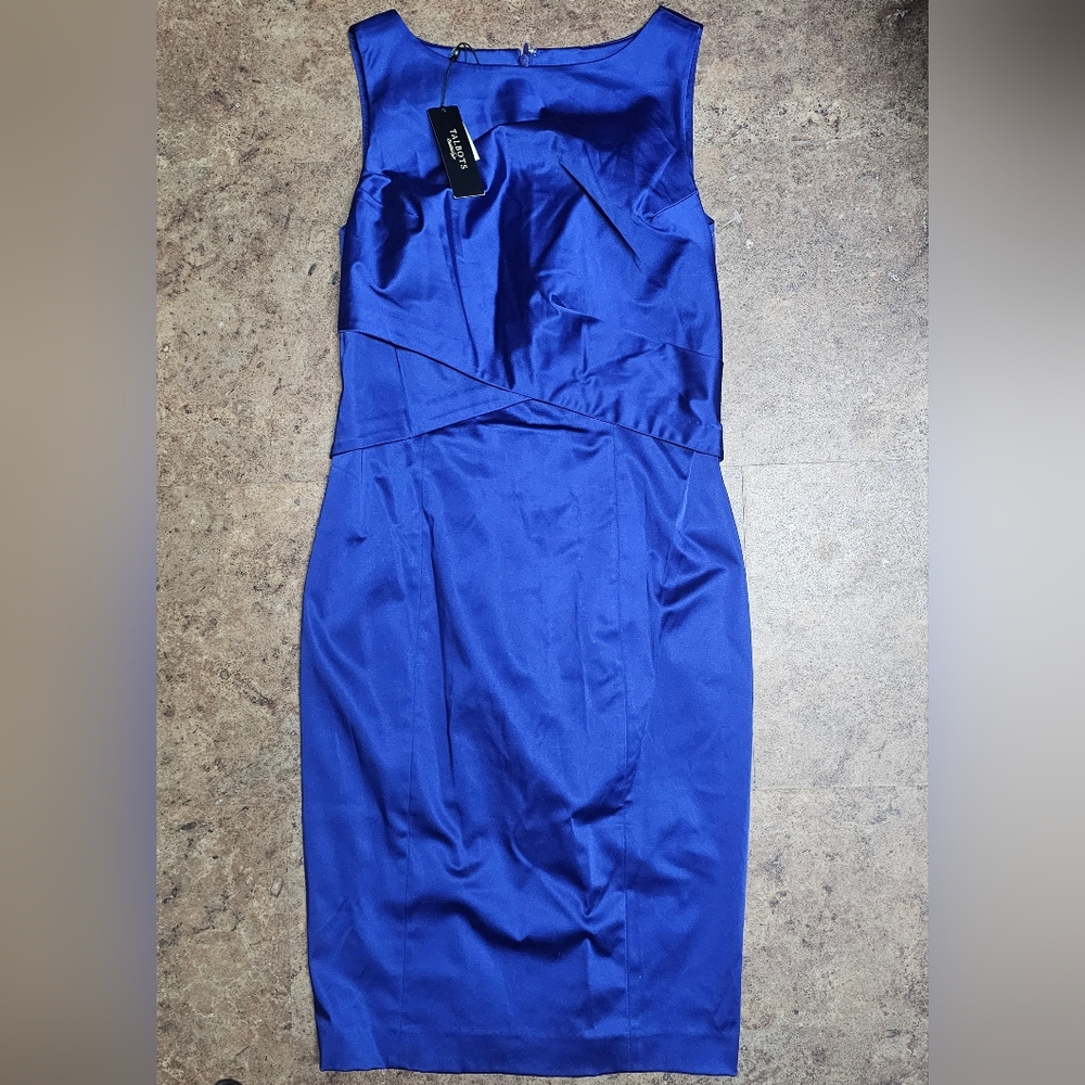 NWT Talbots Blue Satin Classic Sleeveless Wrap Detail Dress Size 4 💙